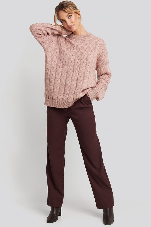 Cable Knitted Oversized Sweater Outfit.