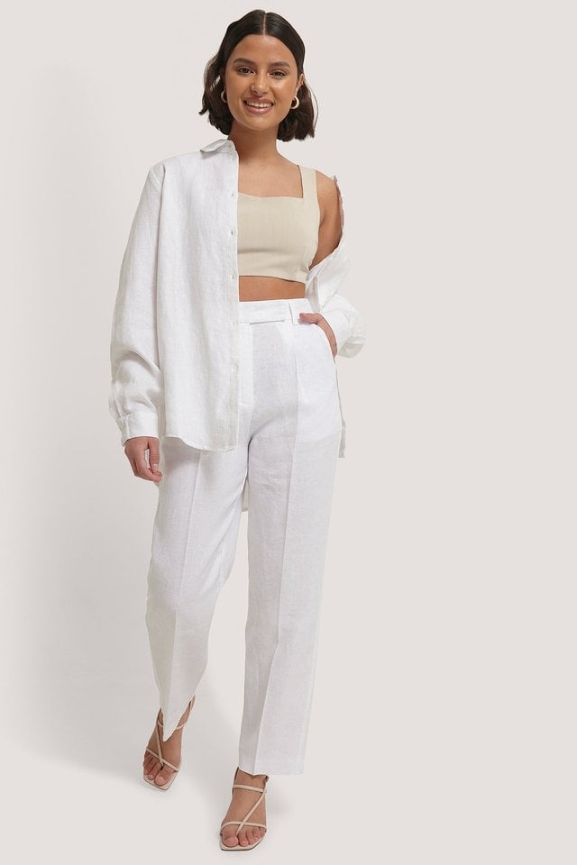 Linen Cropped Pants White | na-kd.com