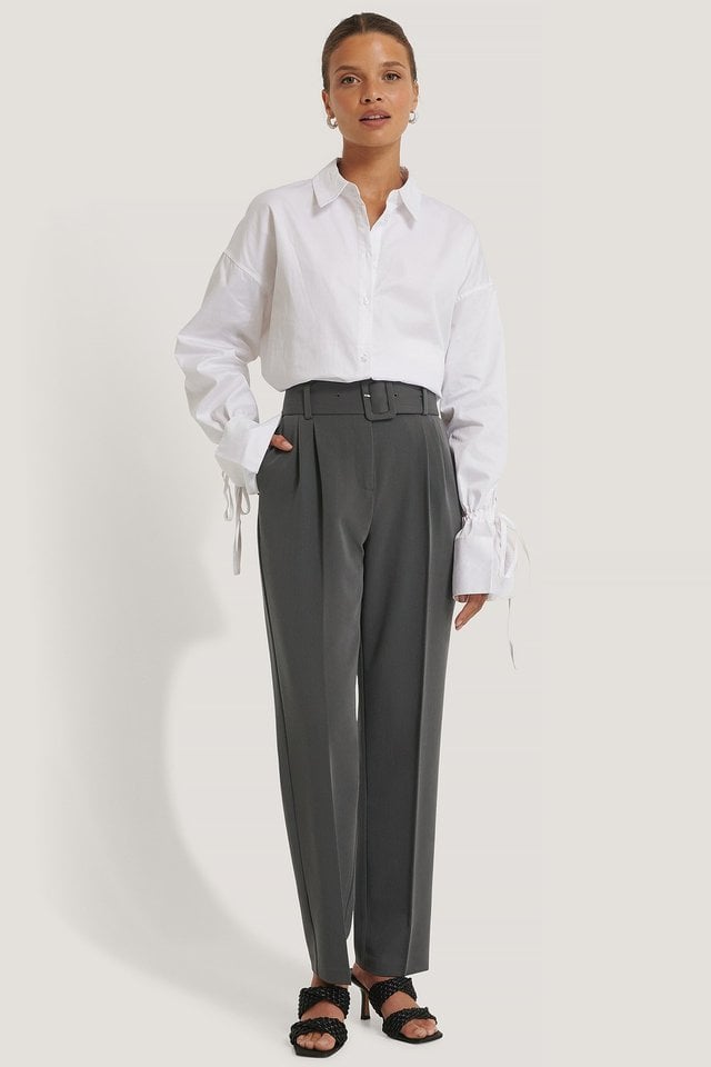 Recycled Belted Suit Pants Outfit.