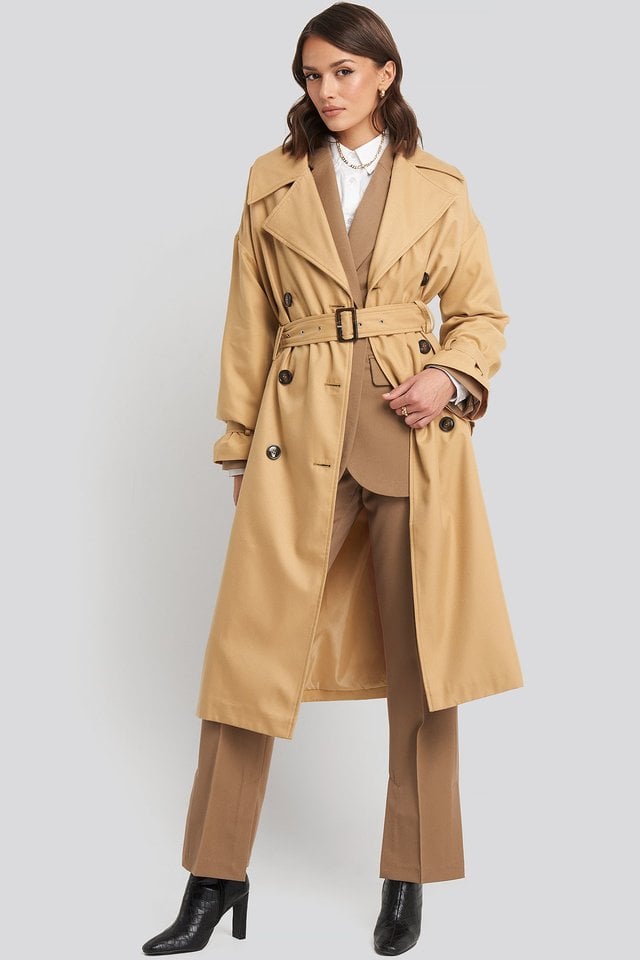 Maxi Oversized Belted Coat Beige Outfit.