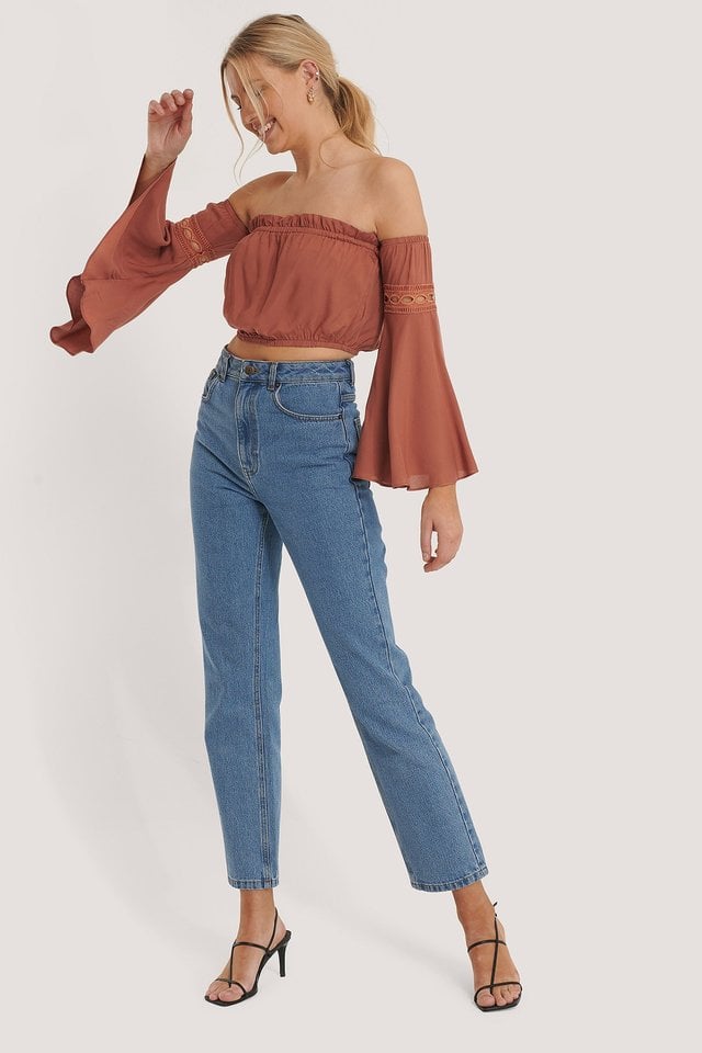 Off Shoulder Trumpet Sleeve Top Outfit.