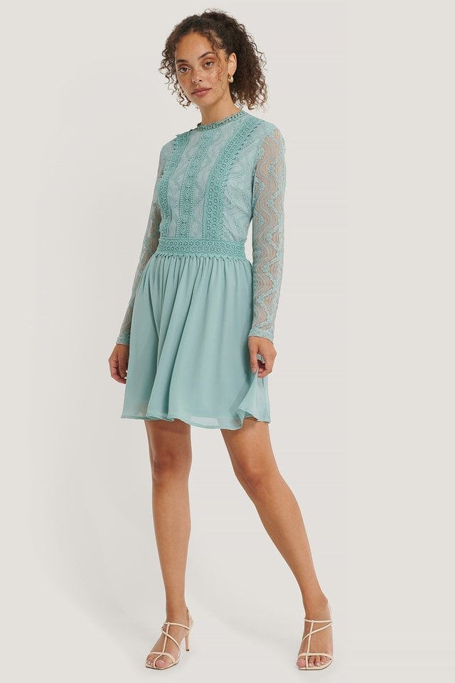 Lace Anglaise LS Mini Dress Blue | na 