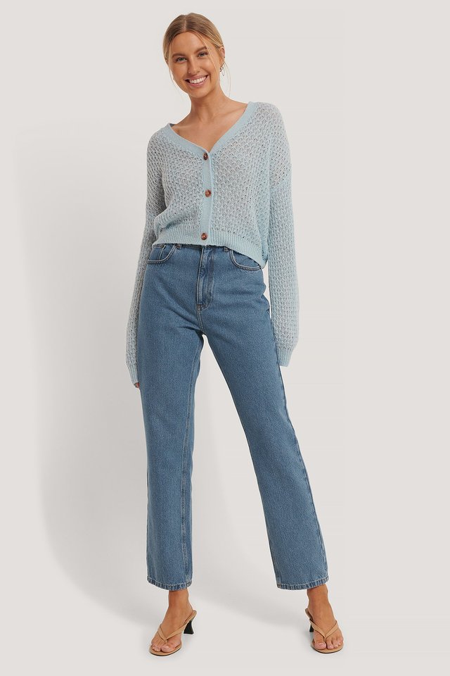Mid Blue Organische mom-jeans met losse pasvorm