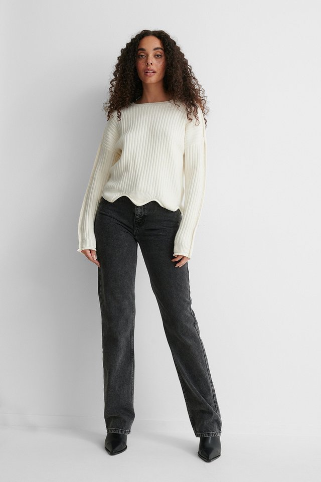 Wavy Detail Knitted Sweater Outfit.