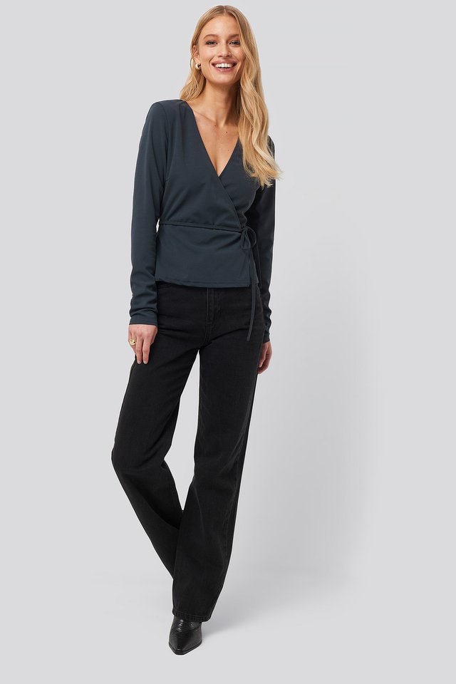 Wrap Over Long Sleeve Top Black | na-kd.com