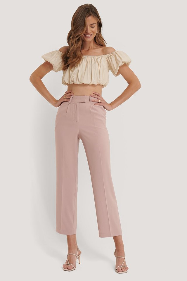 Dusty Pink Tailored Cropped Suit Pants