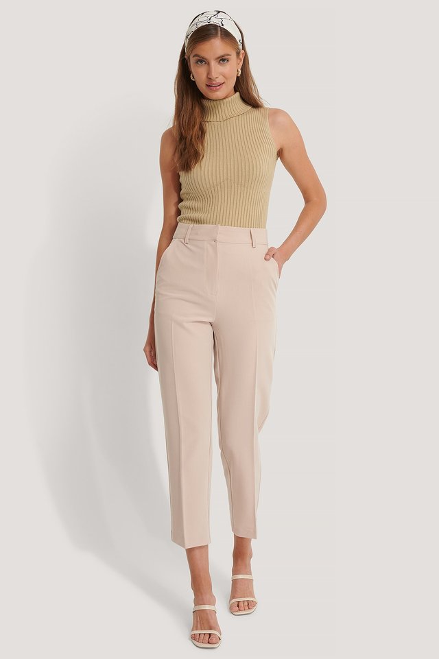Cropped High Rise Suit Pants Beige | na 