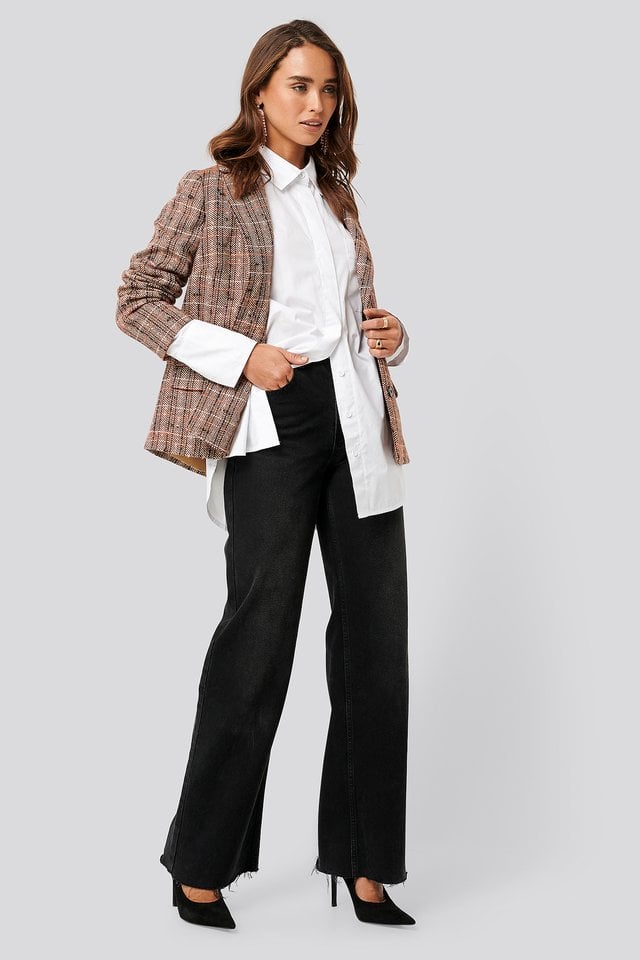 Straight Fit Checked Blazer Outfit.