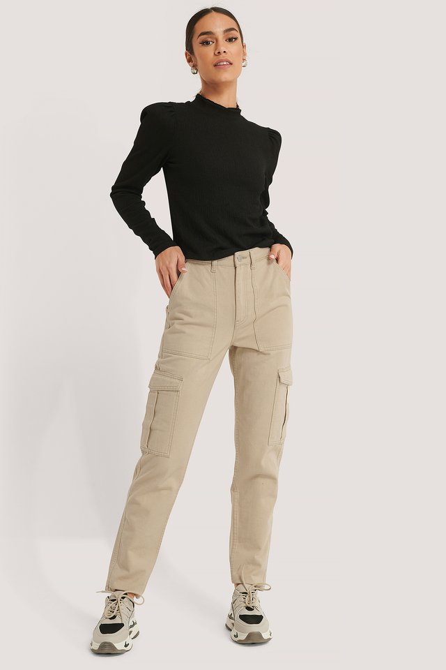Fluid Linen-Blend Cargo Pants Beige 