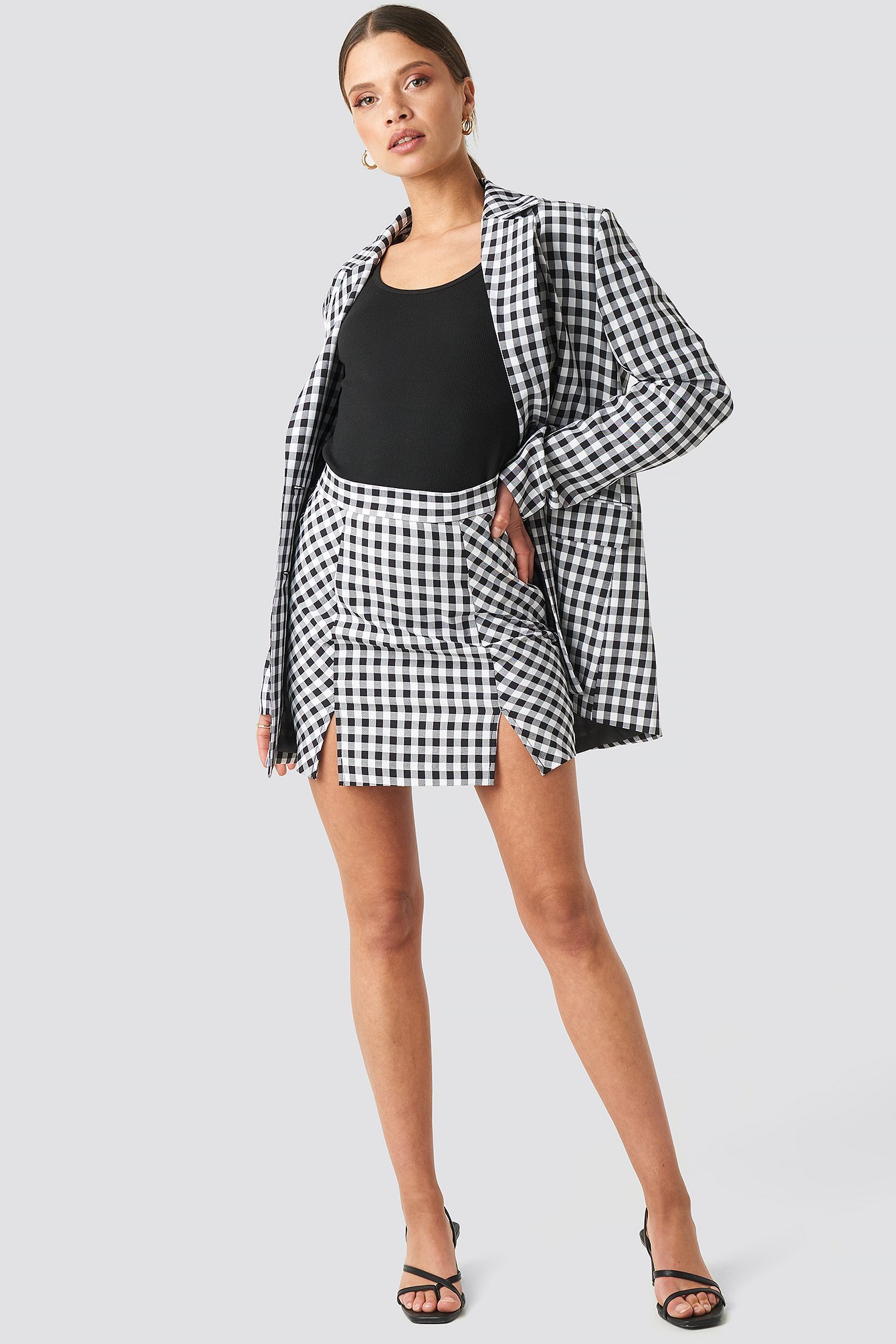 Gingham Double Breasted Blazer Outfit.