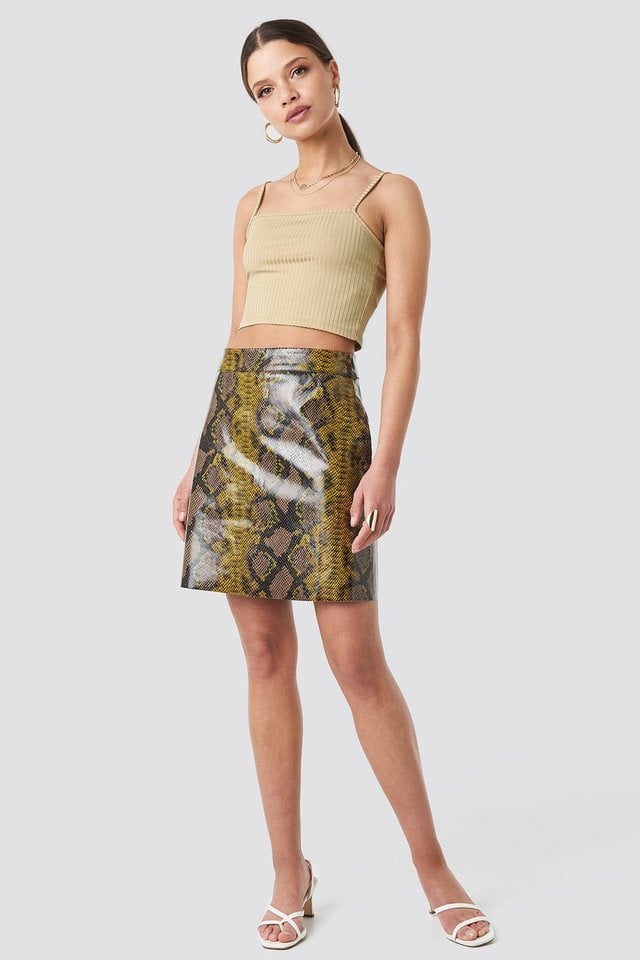 Snake Printed A Line Mini Skirt Outfit.