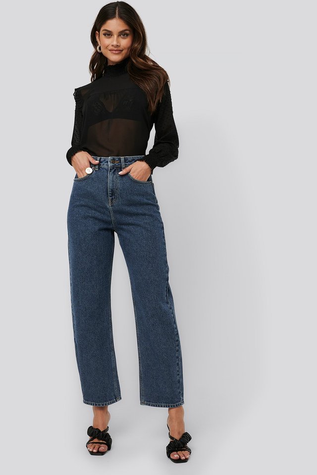High Waist Oversized Jeans Blue | na-kd.com
