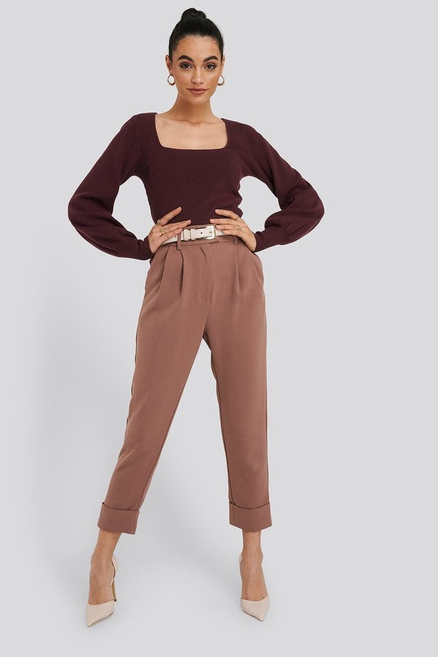Dusty Pink Tailored Cropped Suit Pants