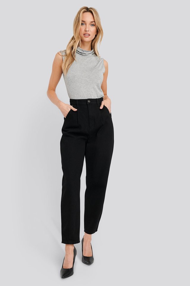 Cropped Balloon Leg Jeans Black | na-kd.com