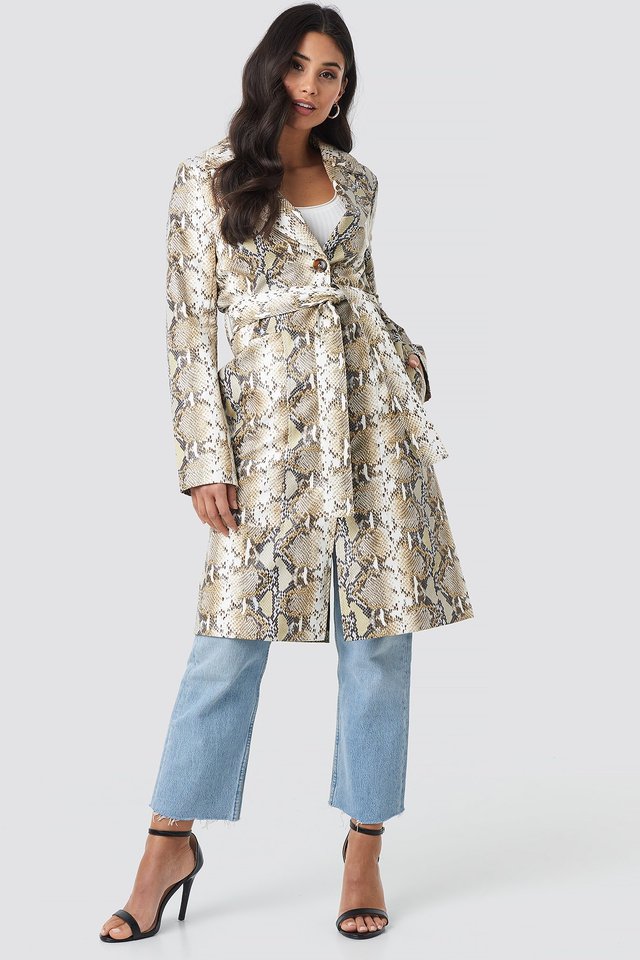 Snake Printed PU Coat Outfit.