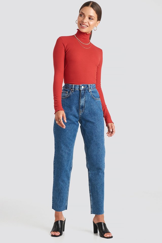 Raw Hem Mom Jeans Blue | na-kd.com