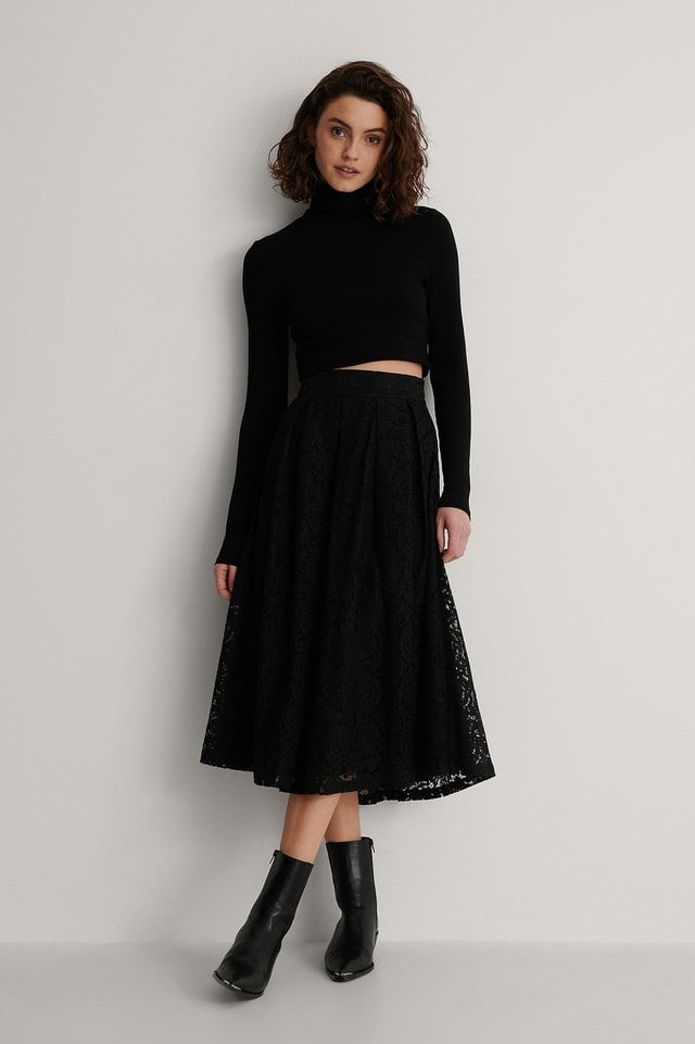 Black Darted Lace Midi Skirt