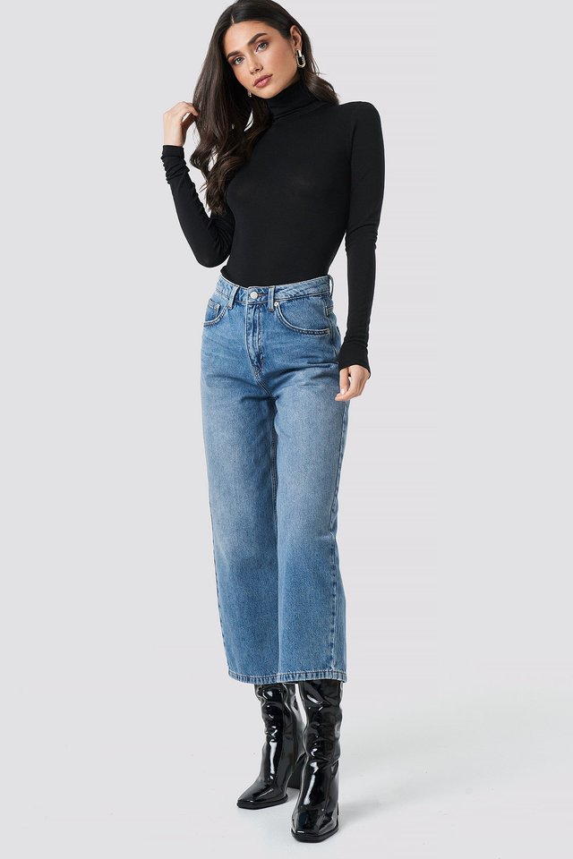 Polo Neck Long Sleeve Top Zwart | na-kd.com