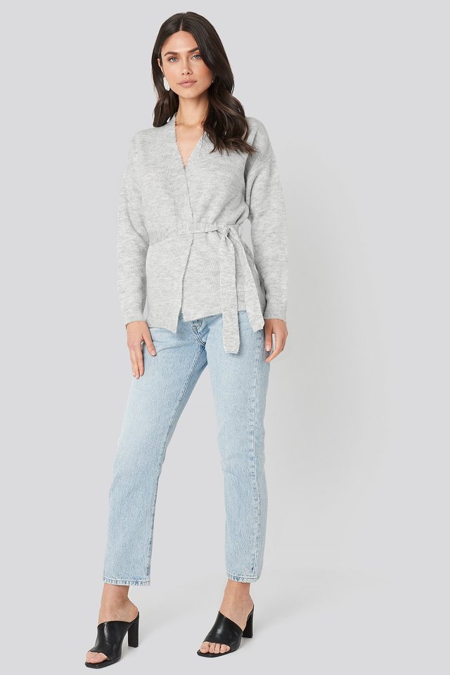 Overlap Tied Waist Cardigan Grey | na-kd.com