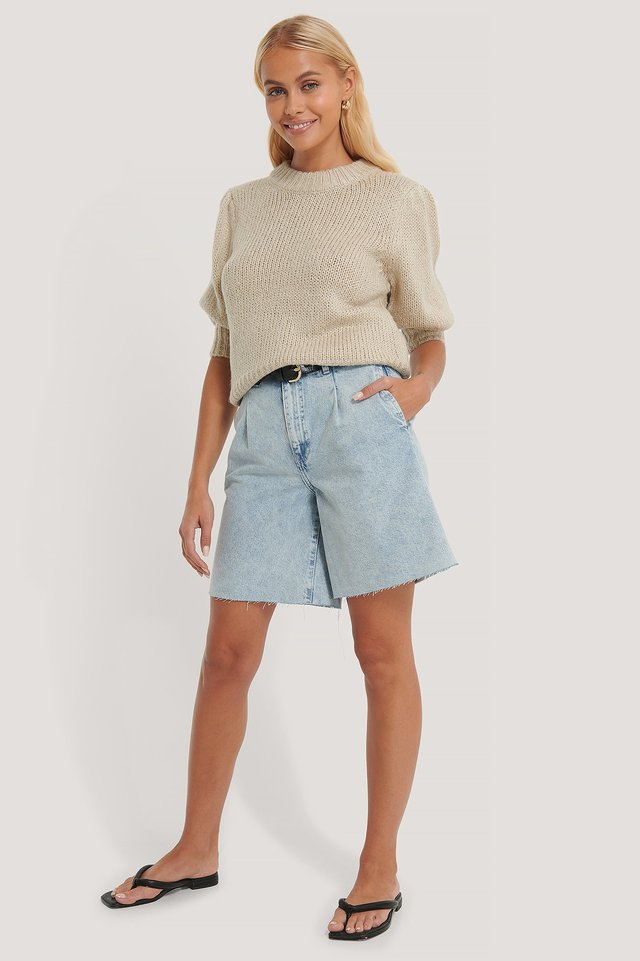 Puff LS Round Neck Knitted Sweater Outfit.