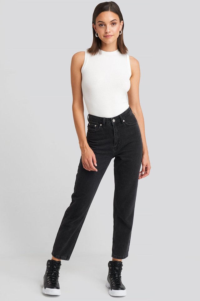 V-shaped Waist Straight Denim Black 