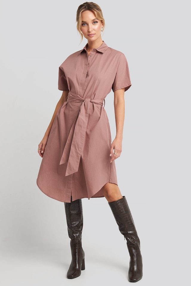 Belted Short Sleeve Shirt Dress Outfit.