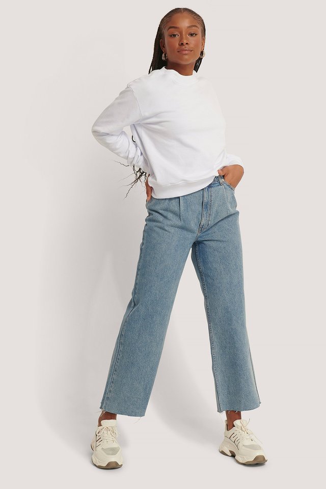 Organic Cotton Pleat Detail Jeans Blue Outfit.