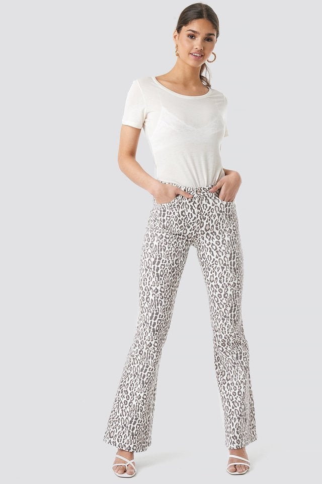 Leopard Flared Denim Multicolor Outfit.