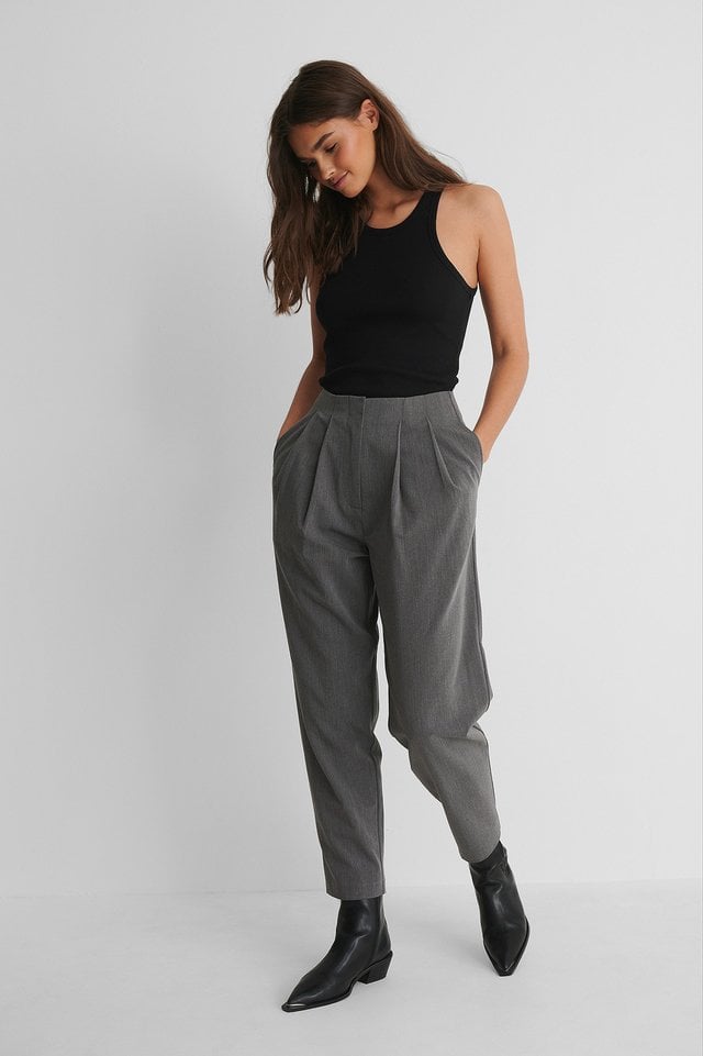 Deep Pleat Cropped Pants Outfit.