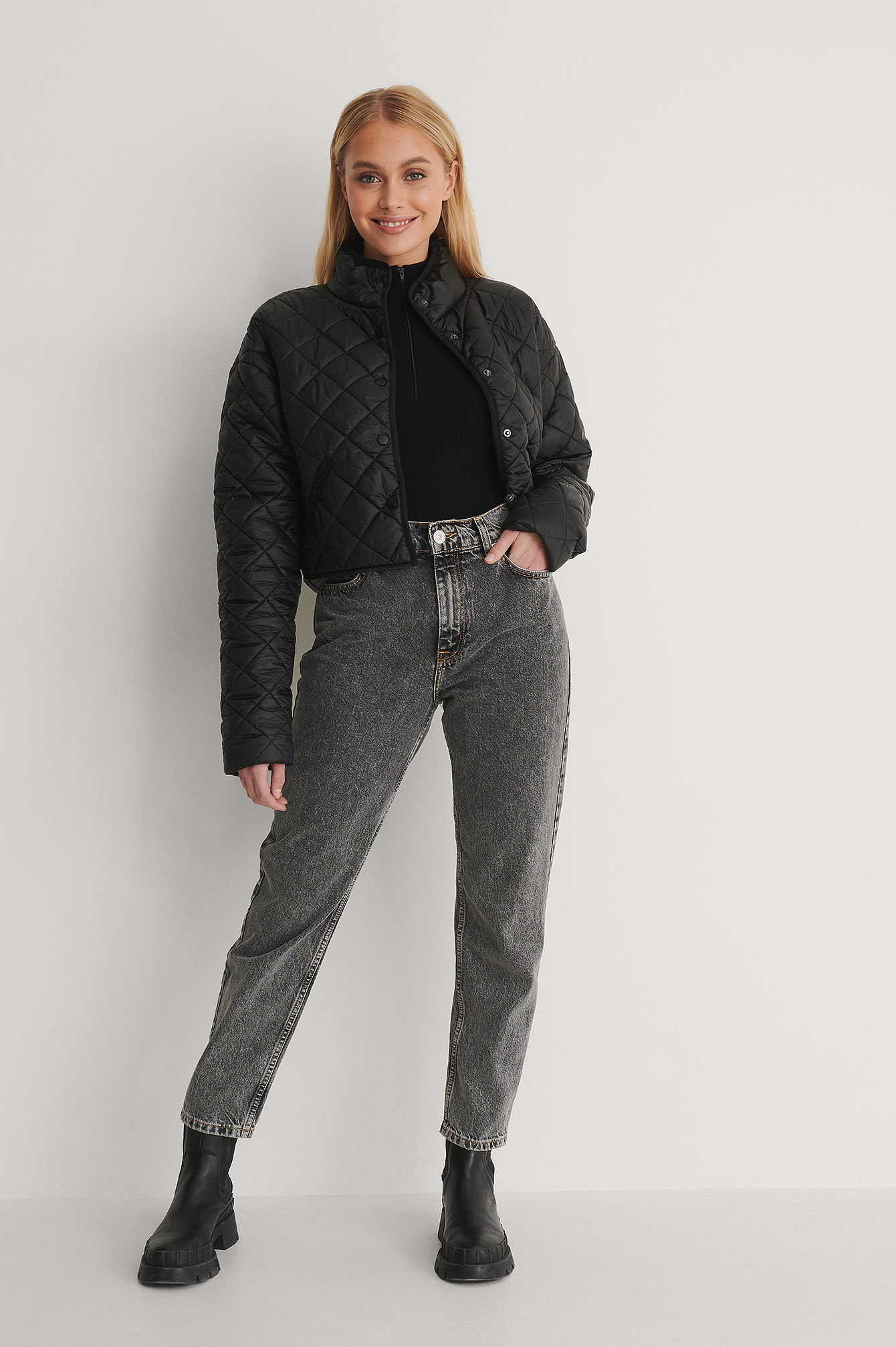 Recycled Polyester Padded Cropped Jacket Outfit.
