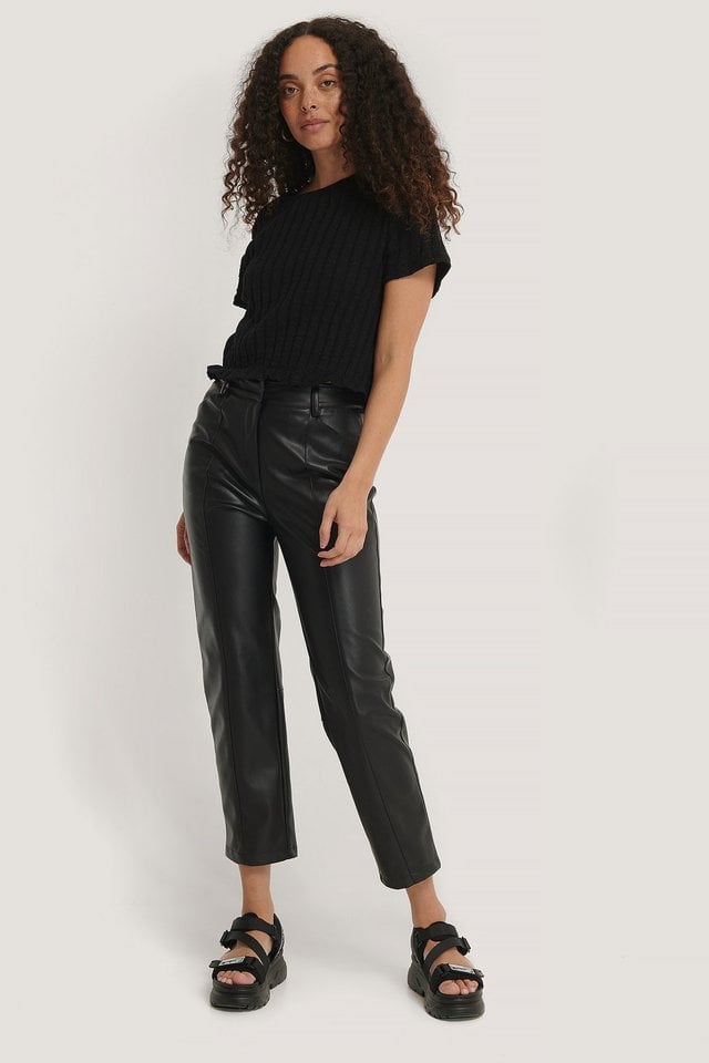 Seam Detail Straight PU Pants Outfit.