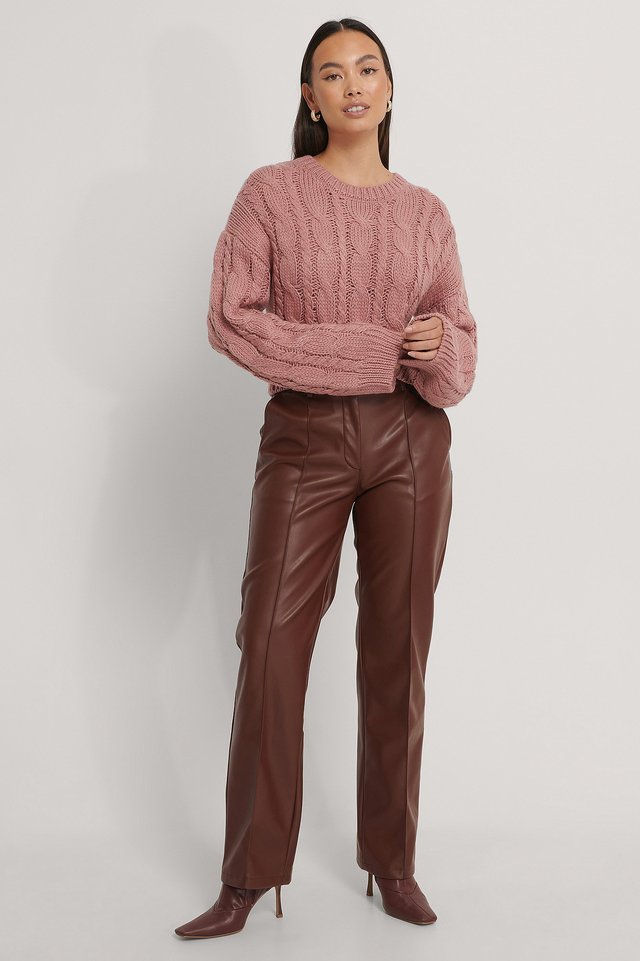 Short Cable Knit Sweater Pink | na-kd.com