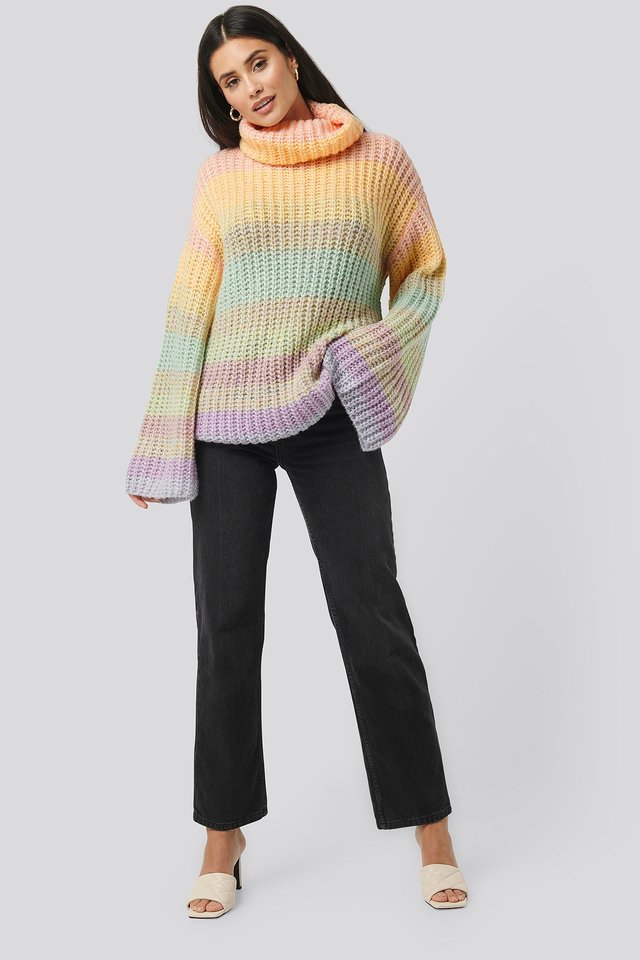 Wide Sleeve Cable Knitted Sweater Outfit.