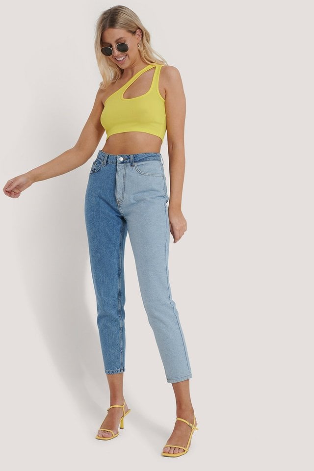 Light Yellow Side Striped Cropped Top
