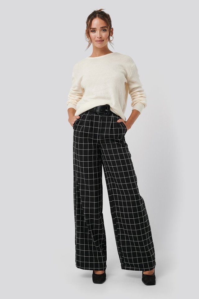 Big Check Wide Leg Pants Checkered | na 