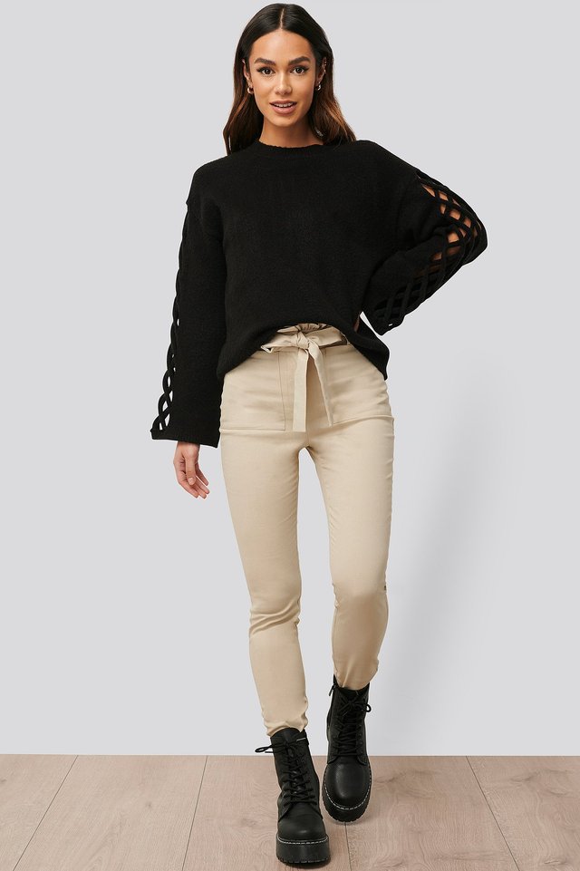 Sleeve Detail Roundneck Knit Outfit.