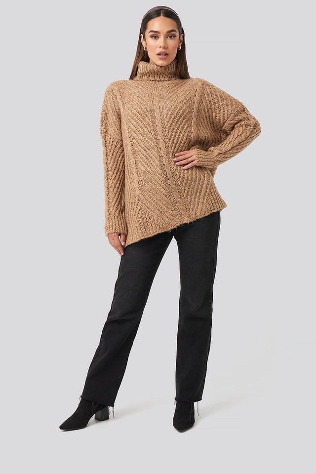 Turtleneck Long Knitted Sweater Outfit.