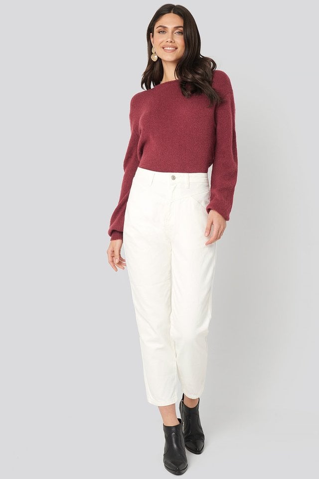 V-Neck Back Overlap Knitted Sweater Outfit.