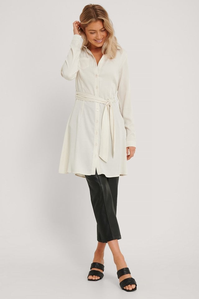 Structured Long Sleeve Shirt Dress Offwhite.