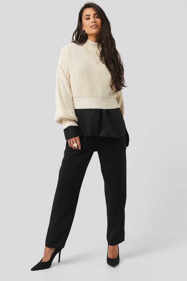 Wide Rib Balloon Sleeve Sweater Outfit.