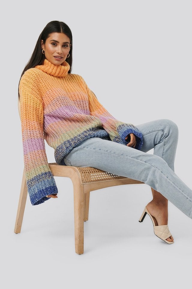 Wide Sleeve Cable Knitted Sweater Outfit.