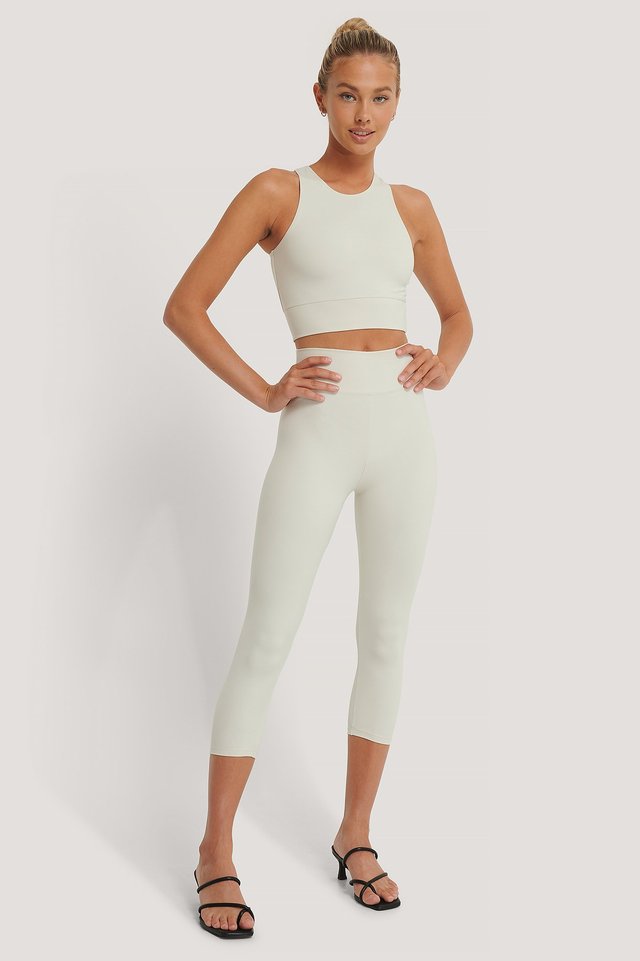 Highwaist Mid Leggings Beige | na-kd.com