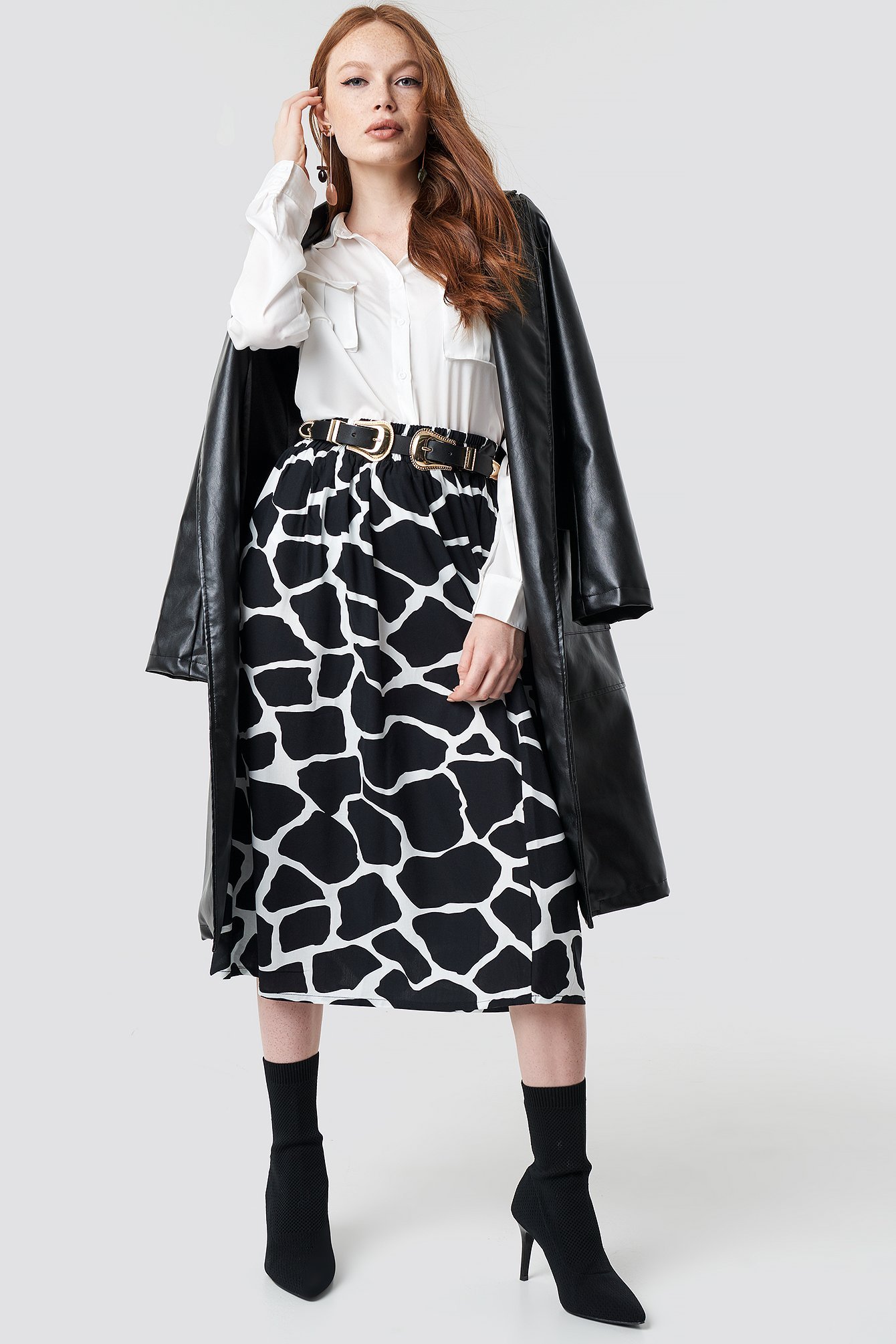 Giraffe Print Midi Skirt Outfit.