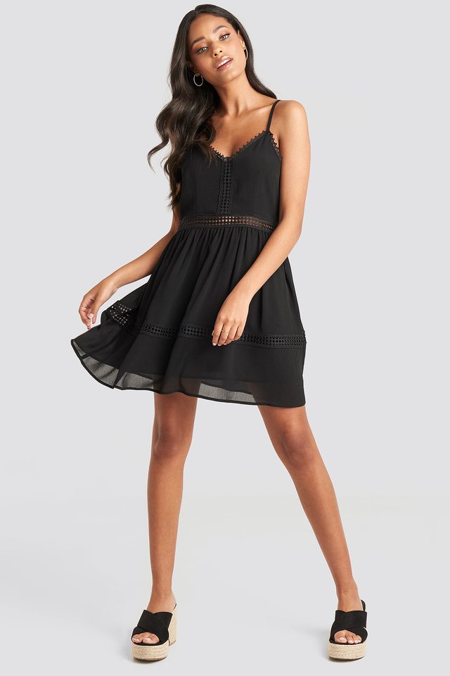 Lace Insert Flowy Mini Dress Outfit.