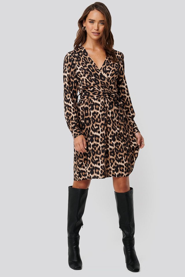 Leopard Printed Double Breasted Dress Outfit.