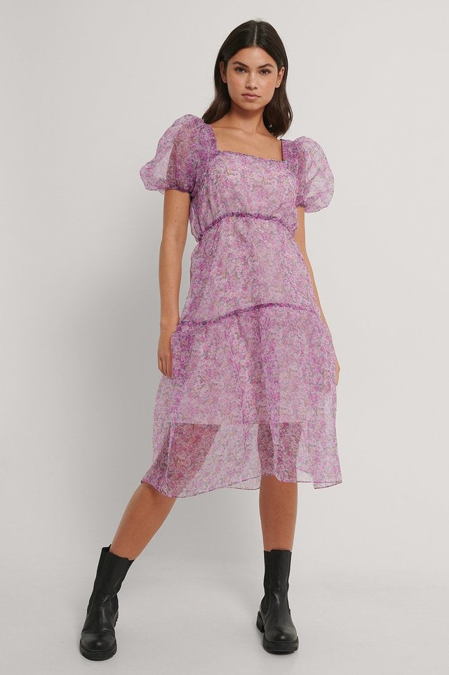 Flowy Printed Organza Dress Outfit.