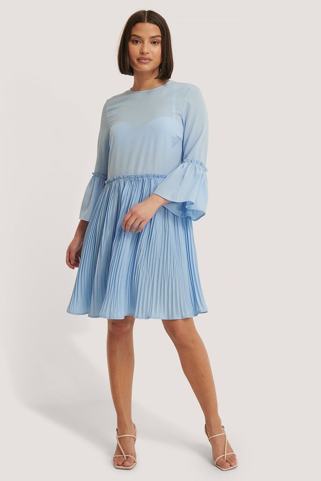 Pleated Round Neck Dress Outfit.