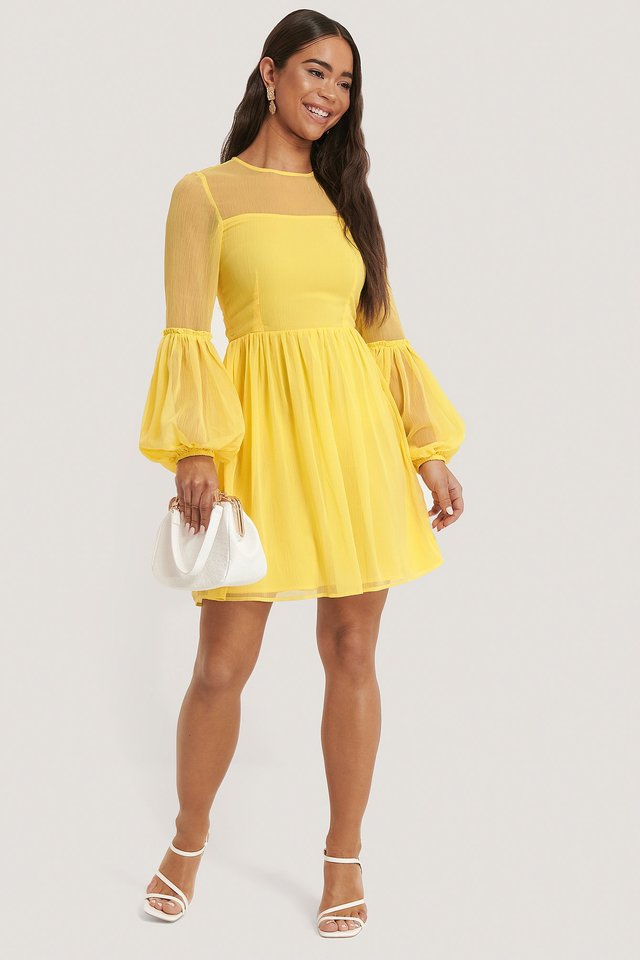 Ruffle Detail Mini Dress Yellow.