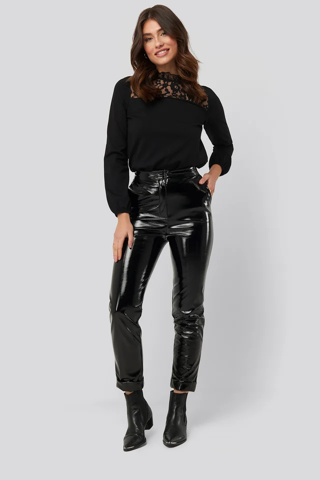 Black High Waisted Patent Pants