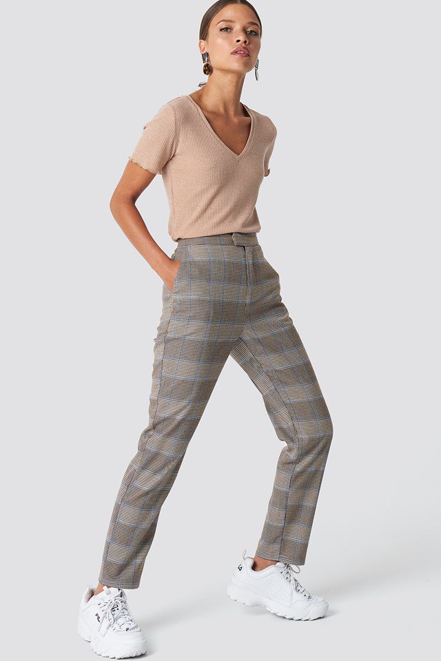 Neutral Checkered Trouser Outfit